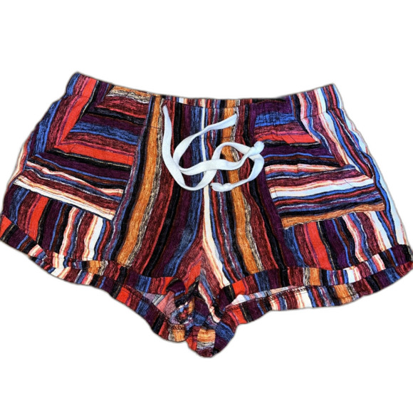 Oddy Pull On Colorful Shorts Boho Striped Rainbow Rayon Western Festival S - Picture 1 of 5